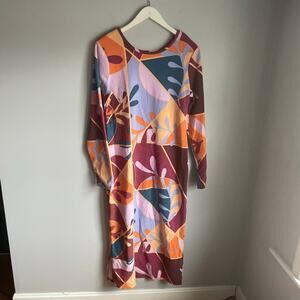 Patchwork Long Sleeve Midi Maxi Dress Art to Wear Large Recycled Polyester